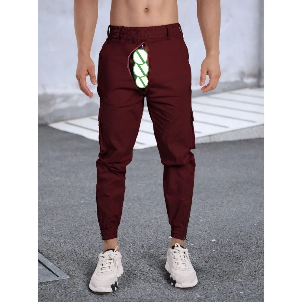 Open Crotch Outdoor Sex Fashion Casual Jogger Pants Men Fitness Gyms Pants Tight Outdoor Sweatpants Running Pants Mens Trousers