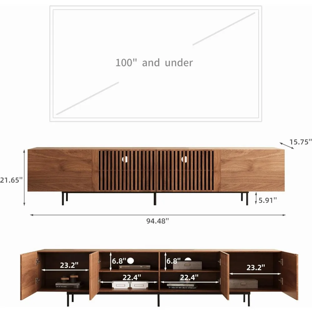 Mid Century Modern TV Stand for 80+ Inch TVs,Walnut Console with Ample Storage – Stylish Entertainment Center for LivingRoom 2