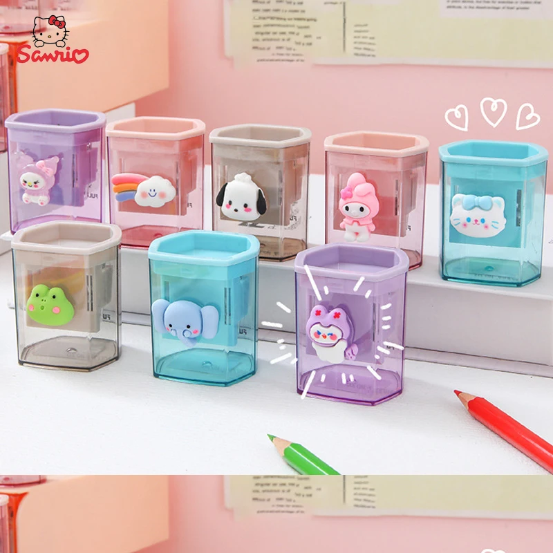 Sanrio Pencil Sharpener Hello Kitty Melody Portable Pencil Sharpener Cinnamoroll Kuromi Simple Primary Stationery Students Tool