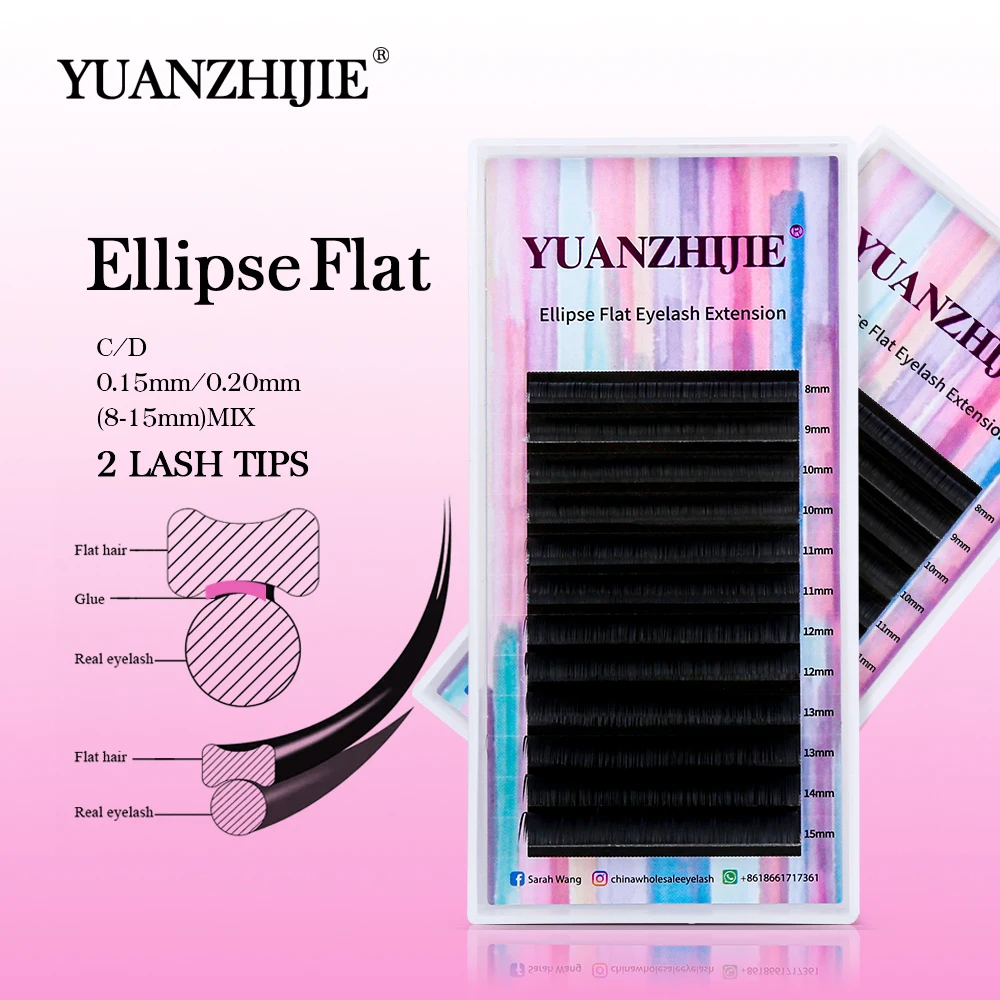 YUANZHIJIE Flat Ellipse Lashes Extension Individual Double Tips Flat Eyelashes Super Soft Natural Synthetic Mink Matte Lashes miss la mode matte eyelashes extension lashes ellipse fit flat roots eyelash extension 0 20 c d curl 1pc lot