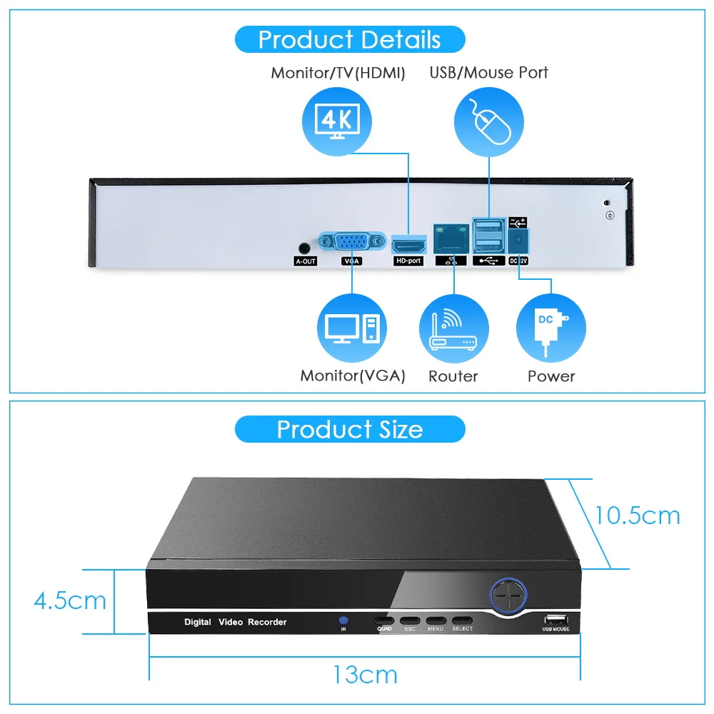 BESDER H.265 AI 4K Output CCTV NVR 16CH 4K/ 9CH 32CH 4K Security Video Recorder H.265 Motion Detect P2P CCTV NVR Face Detection network video recorder