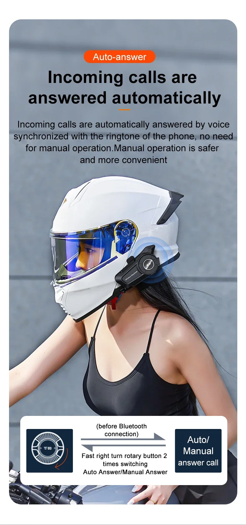 Y50 Motorcycle Helmet Bluetooth Headset Anti-Freezing Music Player Earphone IPX6