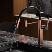 ก๊อกน้ำห้องครัวแบบดึงออกได้ สีโรสโกลด์ขัดเงา ก๊อกน้ำอ่างล้างจานสีดำทองเหลือง ก๊อกน้ำอ่างล้างจานทองเหลือง หัวก๊อกหมุนได้ ก๊อกผสมน้ำร้อนน้ำเย็น 5