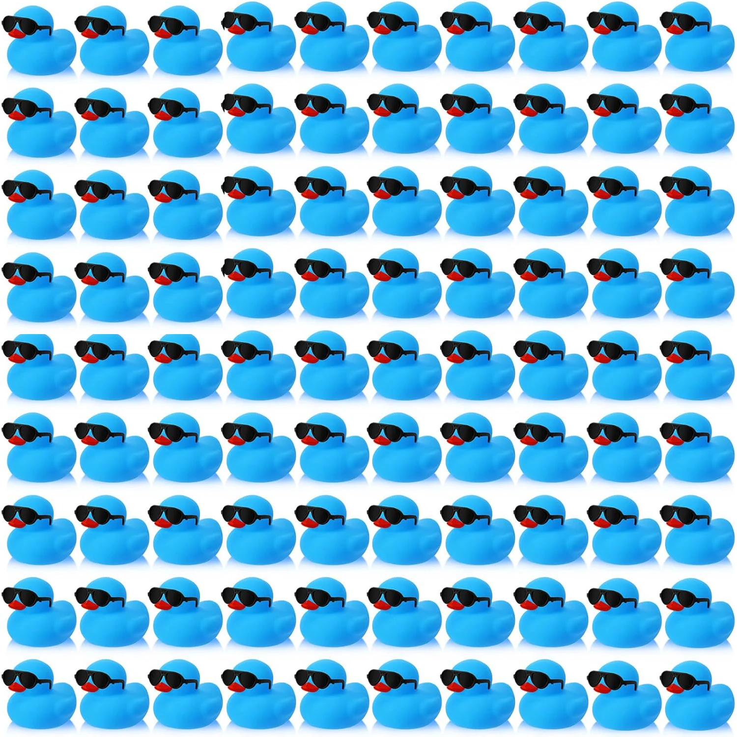 1-100pcs Mini Rubber Ducks Blue Set in Bulk with Sunglasses Float Squeak Tiny Rubber Duck Toy for Party Birthday Supplies