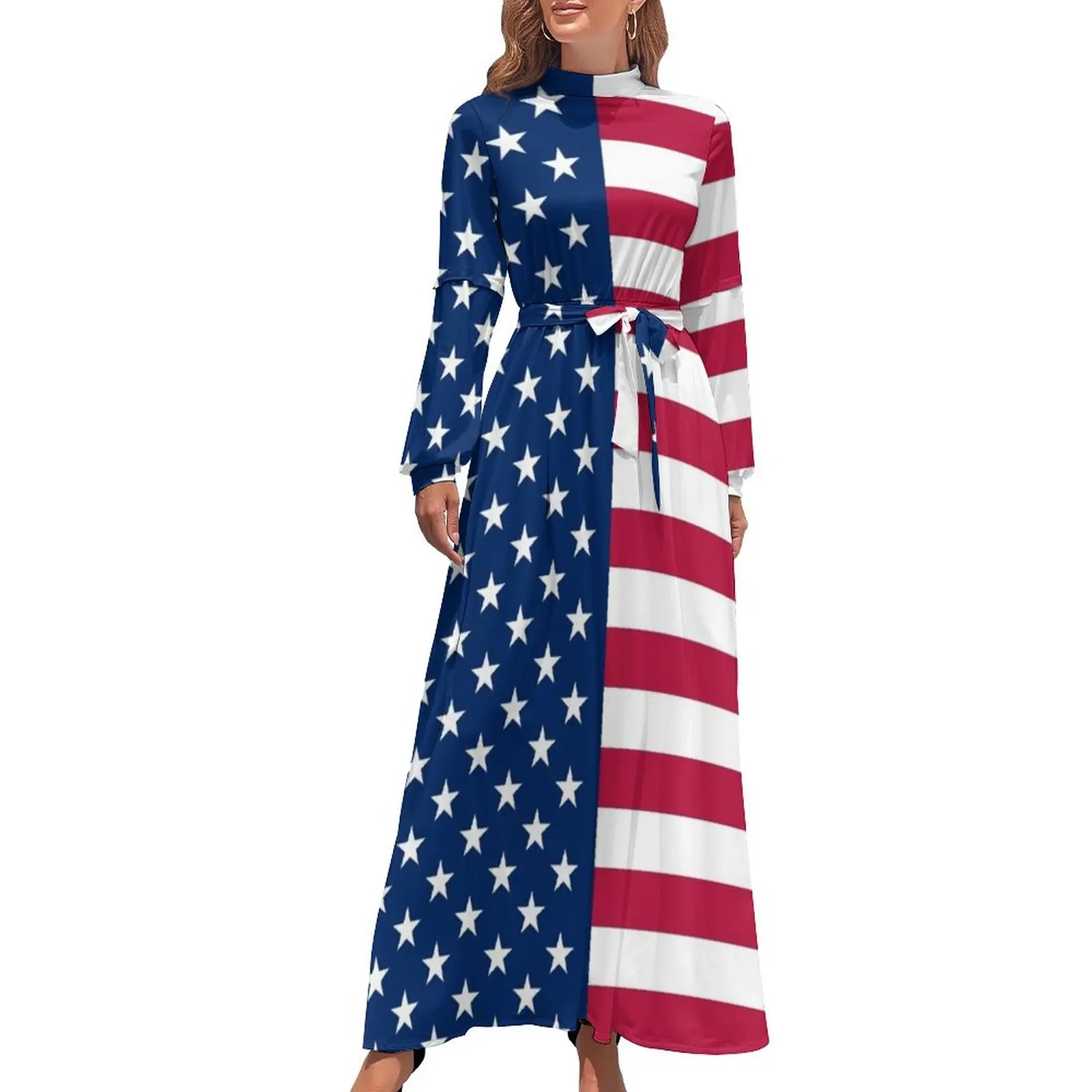 thumbnail image 1 of Bandera de Estados Unidos - Vestido largo con estrellas y rayas de EE. UU. Vestido de mujer vestidos para mujer, 1 of 5