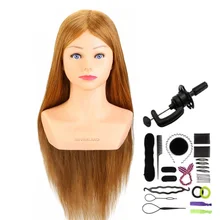 

24" 60CM 80% Real Hair Hairdressing Training Head Hairstyle Doll Headl with Shoulder Braiding Curling Practice Mannequin Head