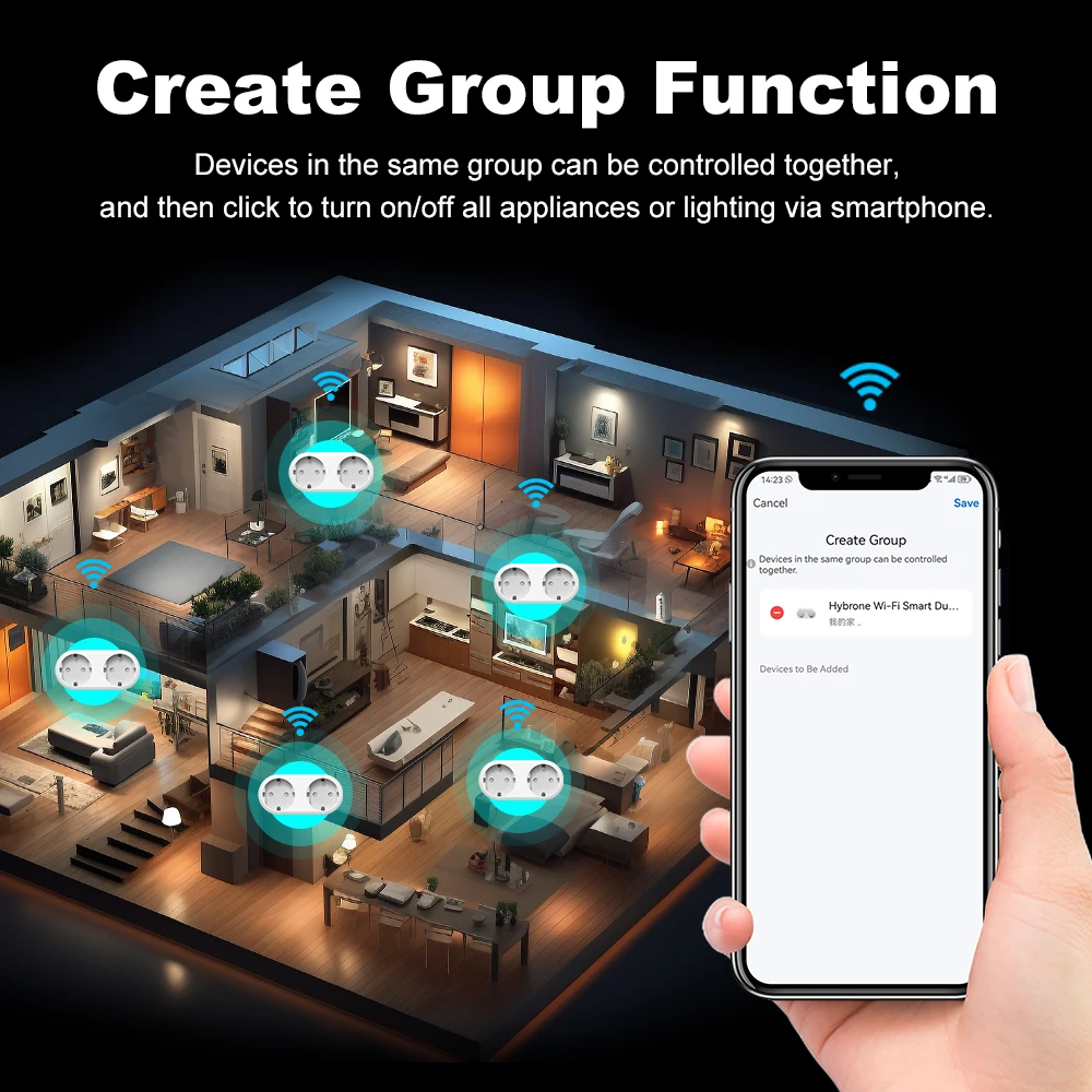 Tuya WiFi Dual Outlet 16A APP Smart Plug 2 in 1 Socket EU with Energy Metering Timer Function Works with Alexa Google Controlled