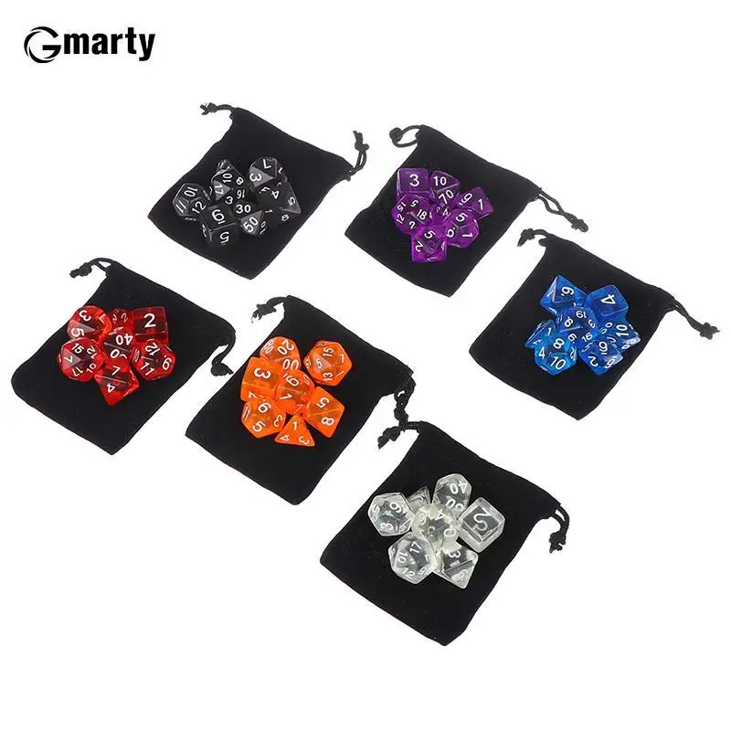 

7pcs/set Polyhedral Dice Set With Pouch Double-Colors Gold Numbers Of D4 D6 D8 D10 D% D12 D20 For DND RPG Table Games
