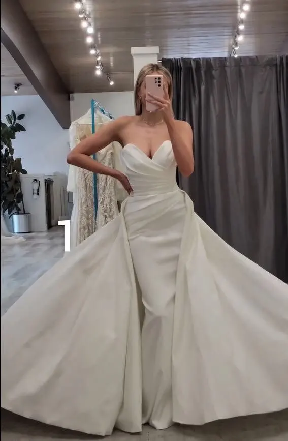 Stunning Strapless Organza Tiered Piping Mermaid Wedding Dress main image 0
