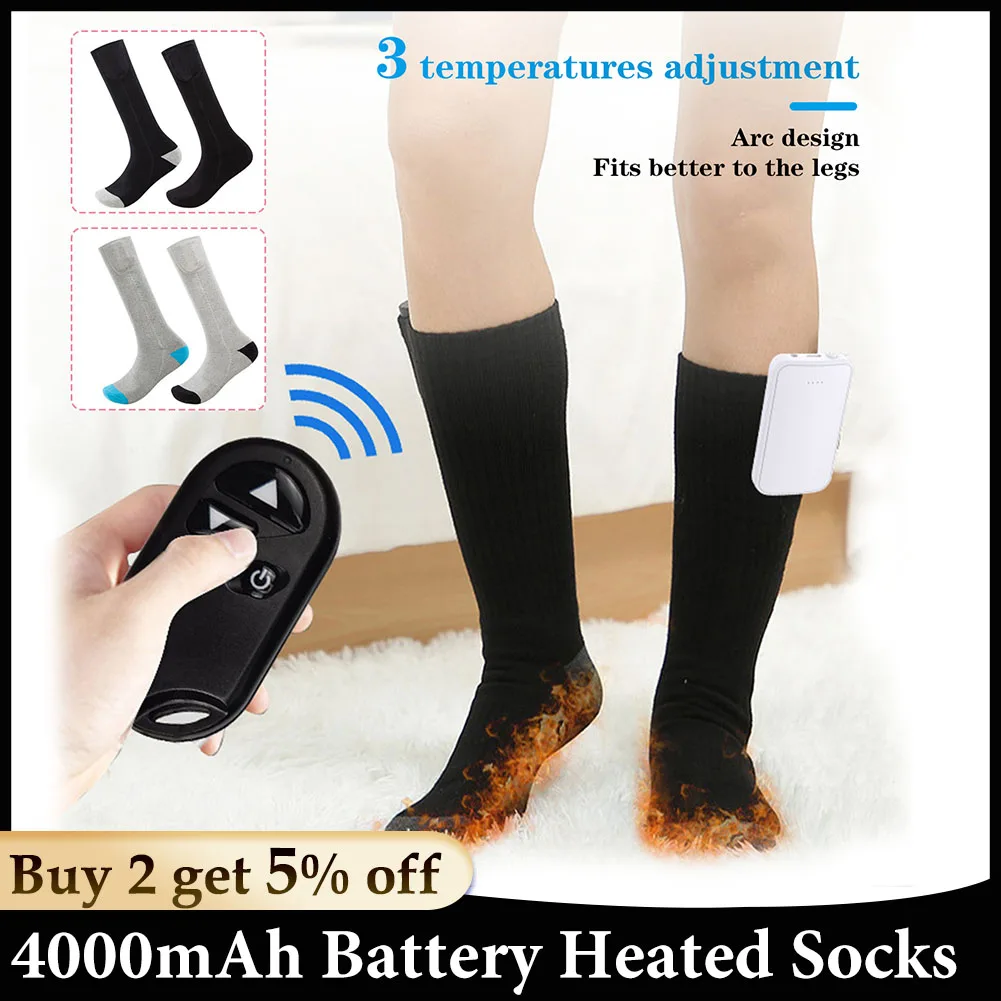 Winter Cycling Ski Heated Socks with 4000mAh Battery Thermal Socks Men's Women's Heating Foot Warmer Electric Warm