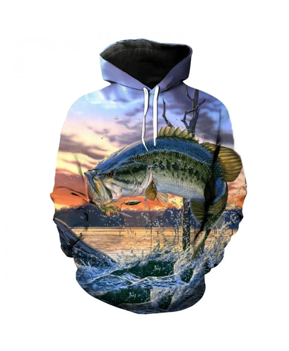 thumbnail image 1 of Sudadera con capucha para hombre, diseño de peces, estampado 3D, para amantes de la pesca, informal, de manga larga, ropa deportiva de gran tamaño, 6XL, 1 of 5