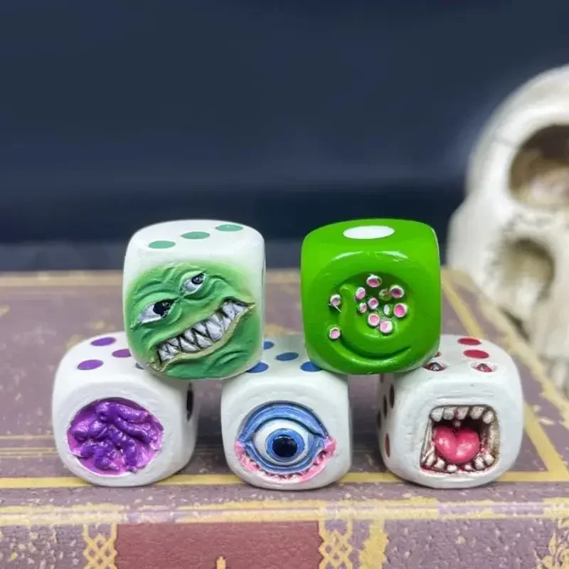 Resin Monster Face Dice Set Halloween Tabletop RPG Board Game Props for Dungeons & Dragons TTRPG Dice Collection