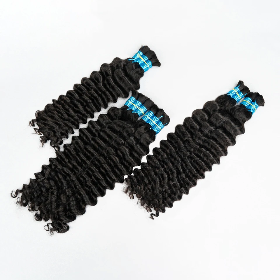 Mink Hair Bulk Loose Deep Water Weaving Virgin Kilo Natural Raw Indian Temple Wavy Human Hair Bundles Extensions