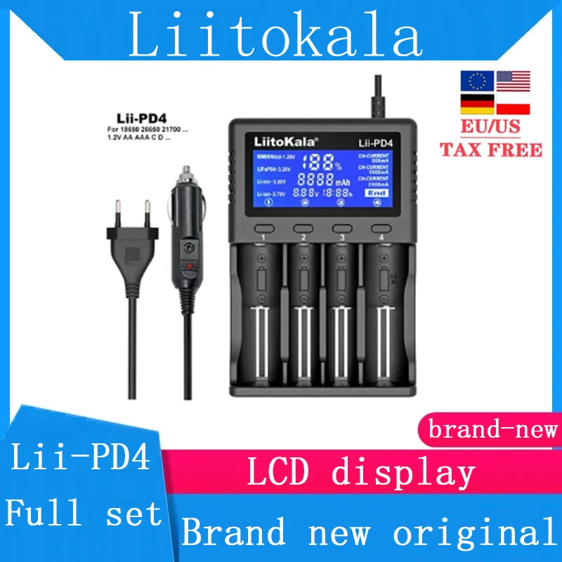 

Liitokala Lii-PD4 Lii-PD2 Smart 18650 Battery Charger for NiMH LiFePO4 Li-ion 3.7V 1.2V 3.2V 26650 14500 26700 18350 AA AAA