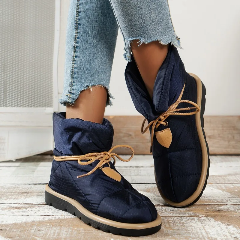 Women Brand New Ankle Boots 2023 Winter Warm Female Snow Boots Platforms Casual Short Cotton-Padded Shoes Boots Fashion Lace-Up
