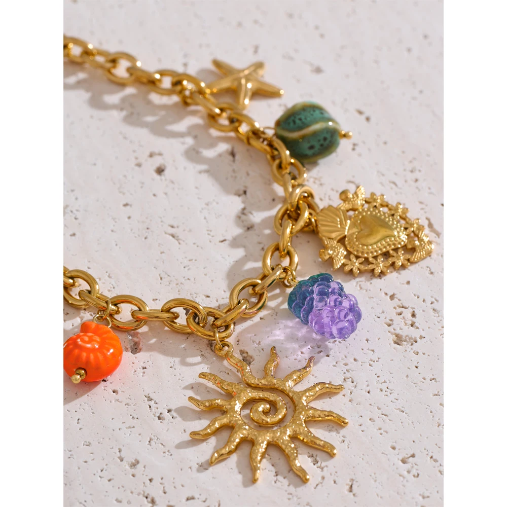Yhpup Ceramic Sun Pendant Necklace Stainless Steel