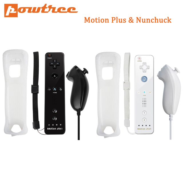 Nintendo Wii Joystick 2 in 1 Wireless Remote Gamepad Controller Set Optional Motion Plus with Nunchuck & Silicone Case