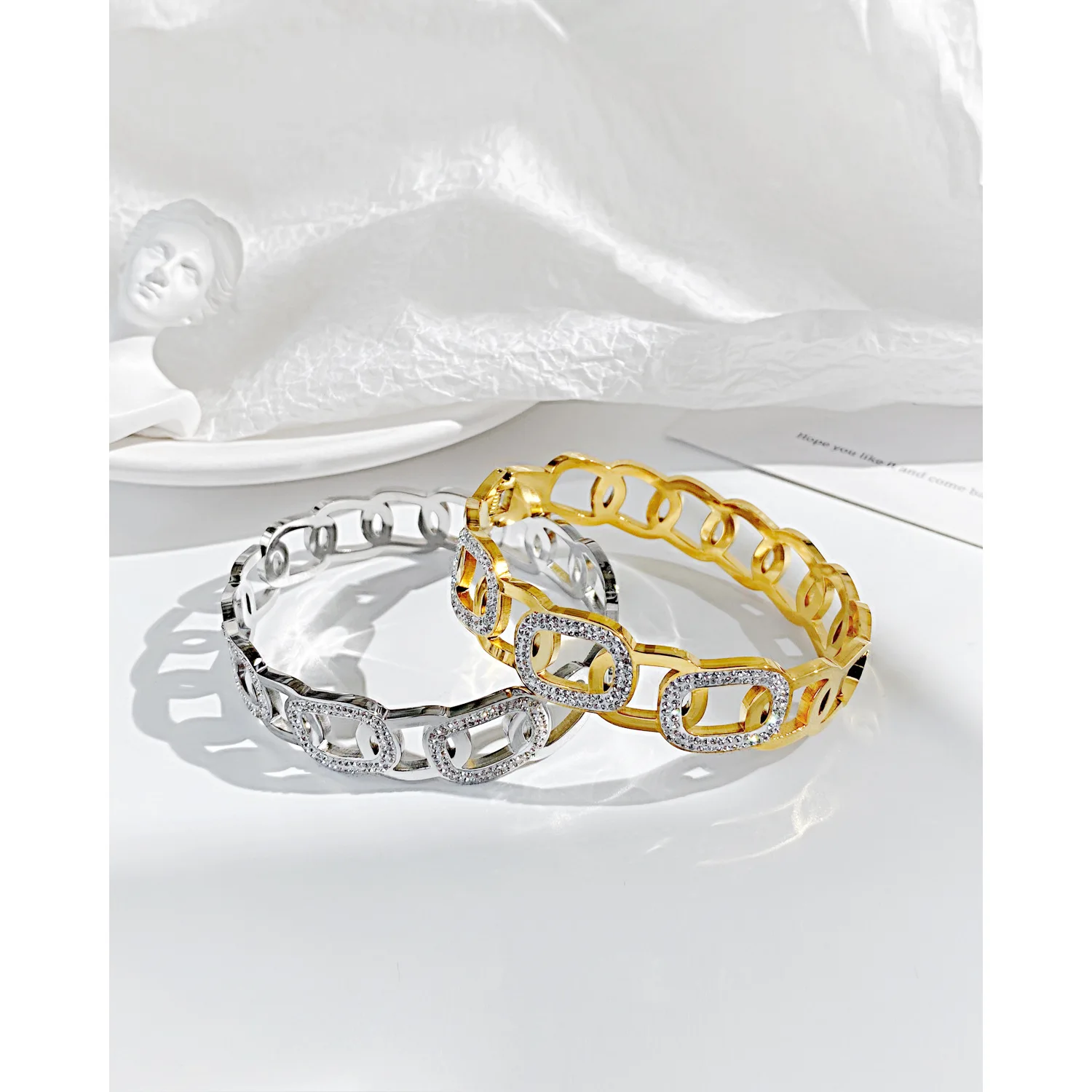 

KouCh Open Cuff Crystal Zirconia Bangles For Woman Man Statement Thick Hole Cuban Chains With Shiny Rhinestone Stainless Steel