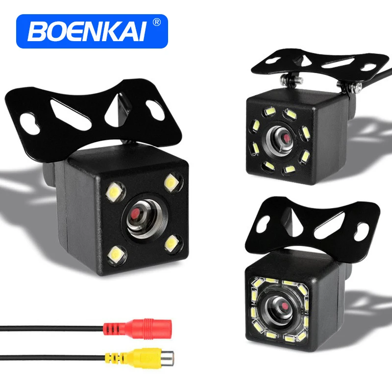 

BOENKAI Universal Car Rear View Camera Vehicle Back Up Reverse Cam 8 Led Lights Night Vision Wide Angel Parking Lines Waterproof
