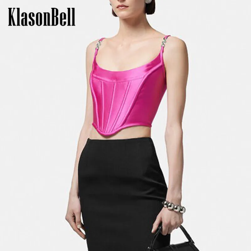 

10.12 KlasonBell New Fashion Sexy Fishbone Gold Button Spaghetti Strap Short Tank Top Women's