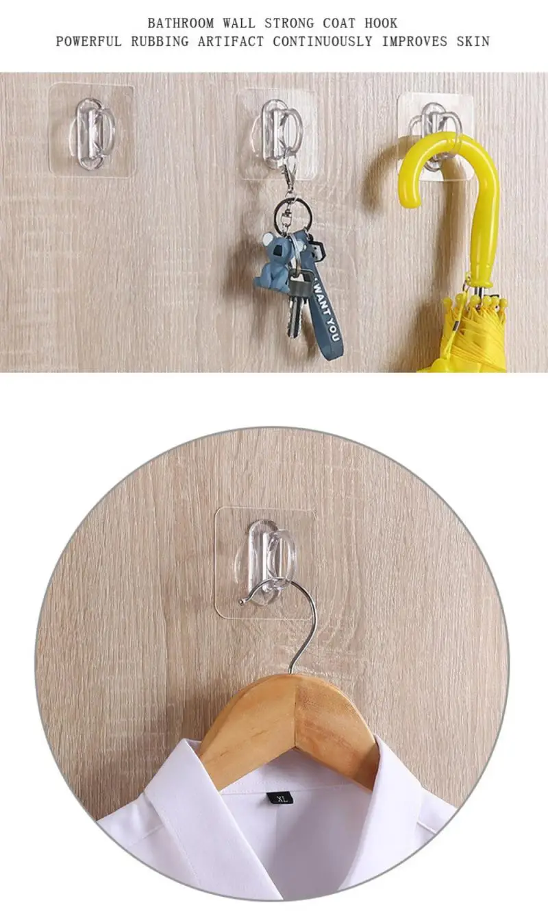Description Picture 6 of item5/10set Punch-Free Multi-Purpose Hooks Nail-Free Adhesive Wall Hooks Double-Sided Transparent Strong Hooks For Bathroom Storage