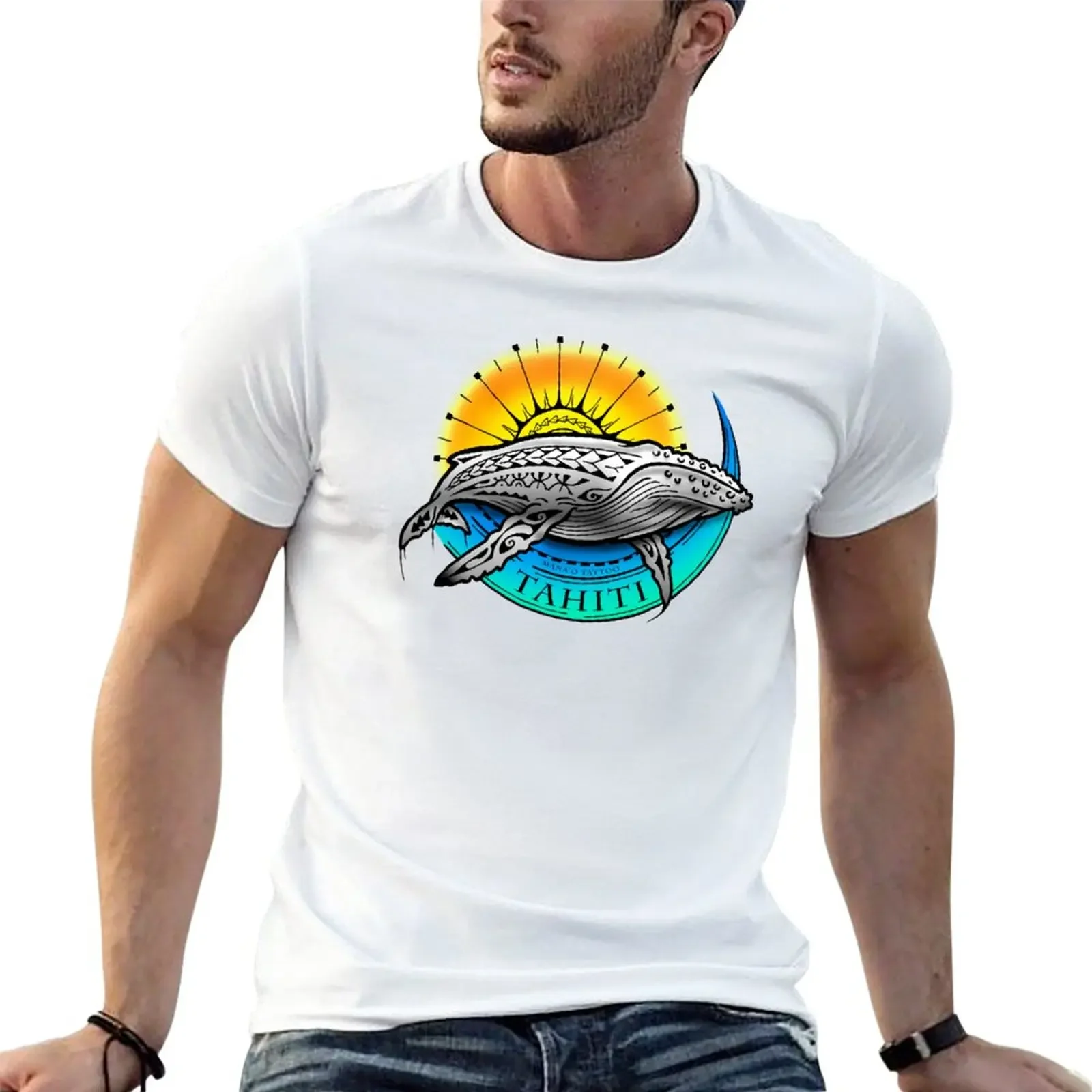 

Mana'o Tattoo Studio Tahiti TOHORA (whale) T-Shirt kawaii clothes summer top Men's cotton t-shirt