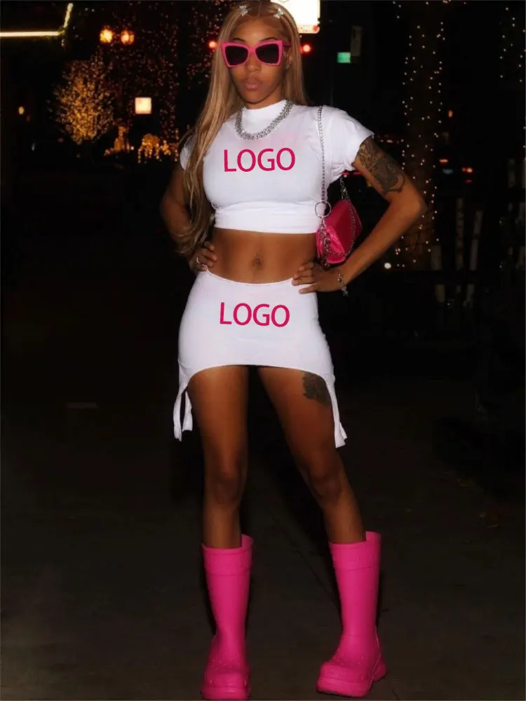 

Letter Printed Women 2 Piece Set Short Sleeve Sweatshirt Bodycon Hips Skirt Matching Set 2023 Summer Sexy Night Club Vestidos