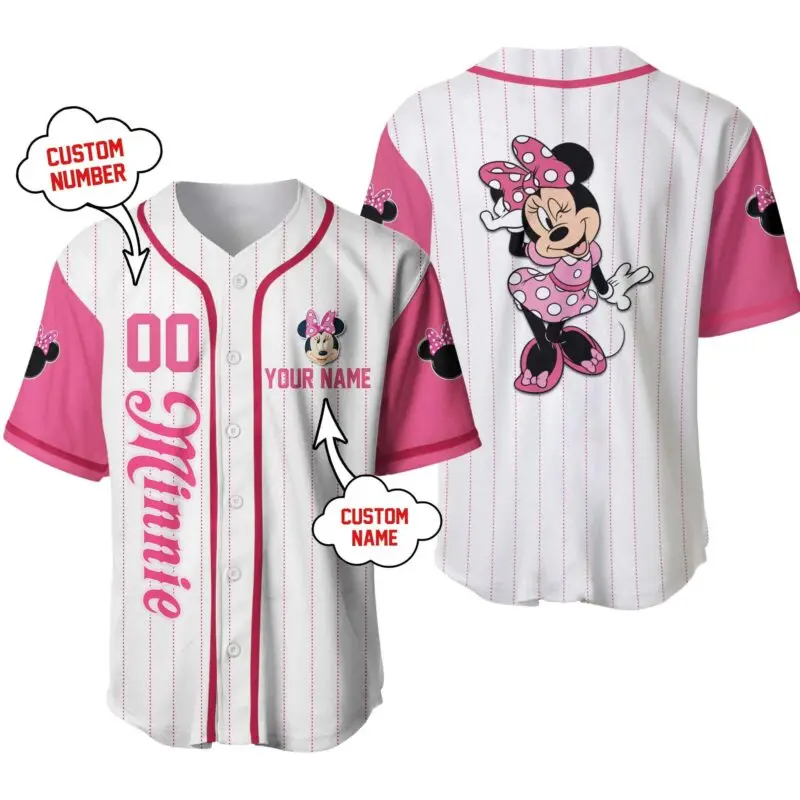 Minnie Mouse Red Black Cute Disney Cartoon Baseball Jersey Shirt