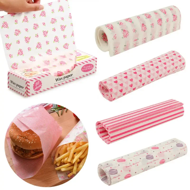 

Box 50Pcs Wax Paper Food Grade Grease Paper Food Wrapping Paper for Bread Sandwich Burger Fries Oil Paper Baking Tools