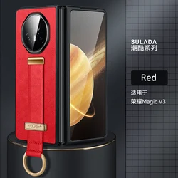 Luxurious PU Leather Finger Grip Strap Case for Business Professionals - Enhanced Protection (Red)