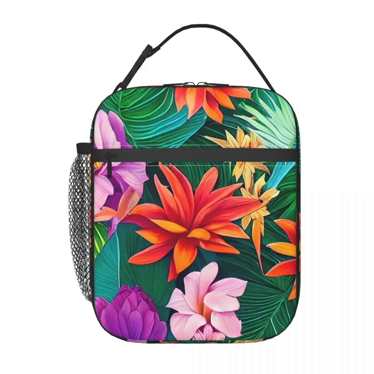

Insulated Lunch Bag Tropical Floral Portable Zipper Lunch Box For Student Flowers Travel Cooler Bag Oxford Tote Food Bags