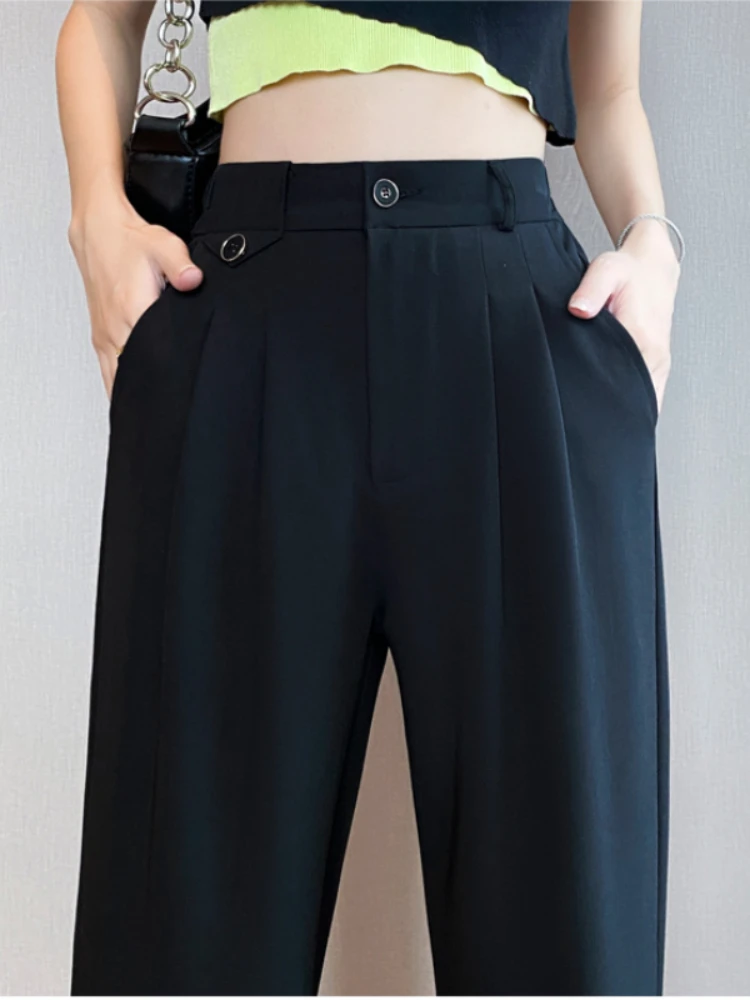 2023 Spring Autumn Pleated Women Wide Leg Pants Casual High Waist Woman  Suits Pants Office Ladies Straight Long Trousers Loose