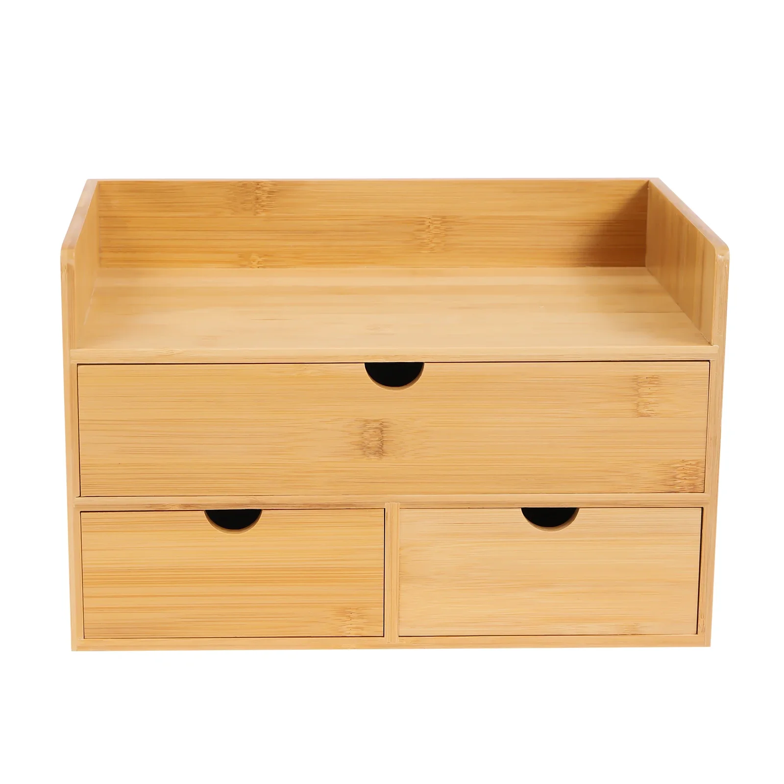 3 Drawers Desk Organizer Wide Space Natural Bamboo Raw Wood Color User-friendly Material Small Floor Area