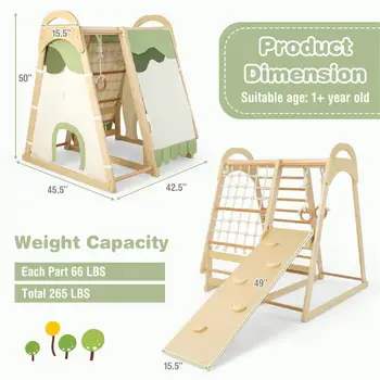 6-in-1 Wooden Jungle Gym Playset for Kids - Outdoor Climbing, Swinging & Sliding Fun 5