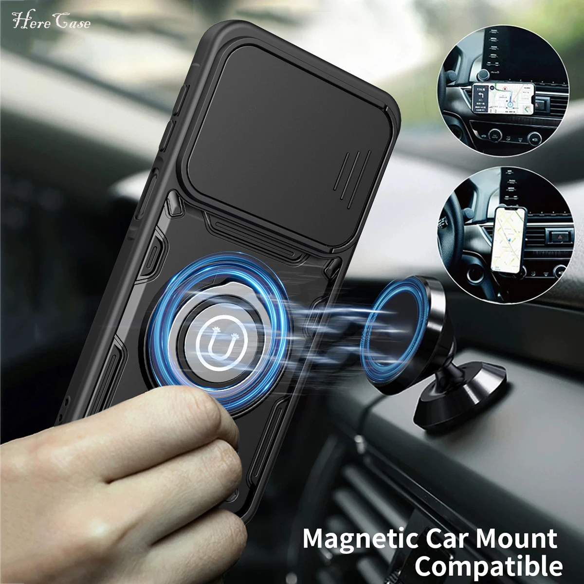 Magnetic Adsorption Armor Metal Ring Case with Incoming Call Flashing Alert