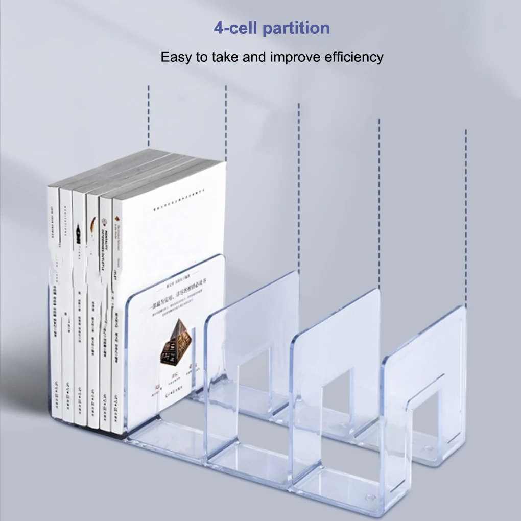 Acrylic Bookend Portable Transparent 4 Compartment Organizing Dorm Desktop Textbook Bookends Holder Accessories