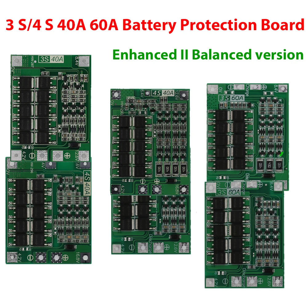 

3S/4S 40A/60A 18650 Li-ion Lithium Battery Charger Protection Board BMS For Drill Motor Enhance/Balanced 11.1V/12.6V/14.8V/16.8V