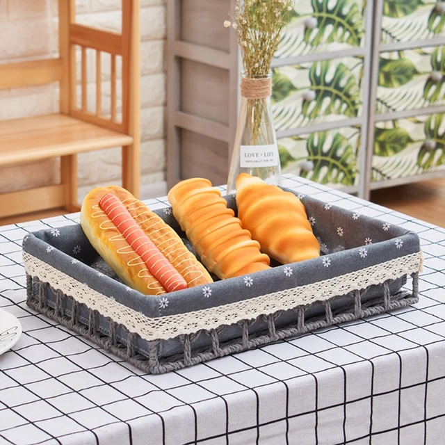 Rattan Tároló Kosarak Szőtt Kosár Gyümölcs Kenyér Snack Tálca Piknik Asztali Kozmetikai Szervező Hálószoba - Image 4