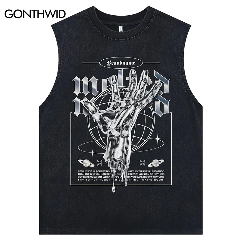 

Винтажные черные майки, уличная одежда, жилет без рукавов в стиле панк и готика с графическим принтом, 2024, рубашки большого размера в стиле хип-хоп, Харадзюку