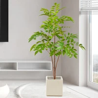 76-140cm Large Artificial Ficus Tree Branch Fake Lacquer Tree Plastic Banyan Plants Green Tall Palm Leaves For Home Garden Decor 3