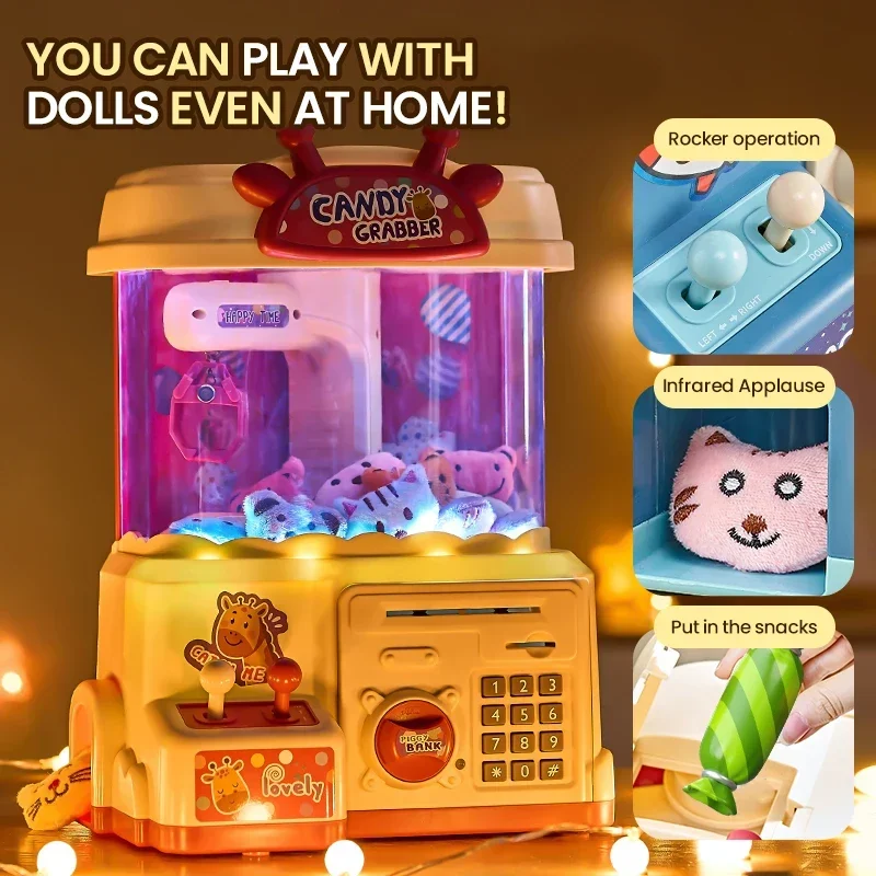 Claw Machine Diy Doll Machine Piggybank Coin Operated Play Game Claw Catch Crane Machines Music Doll Children Xmas Gifts Toys