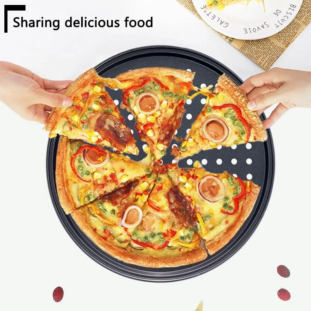 Nonstick Carbon Steel Pizza Pan Round Pizza Baking Tray with Holes