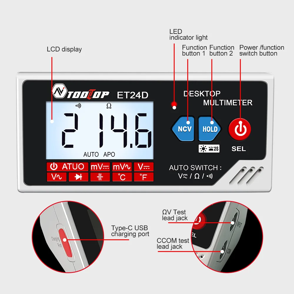 Advanced Desktop True RMS Digital Multimeter with Auto Range and NCV Testing