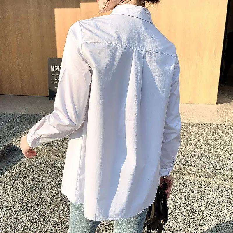 출산 작업복 셔츠 반팔 턴다운 칼라 통근 슬리밍 탑 여름 한국 패션 전문가용 대형 사이즈