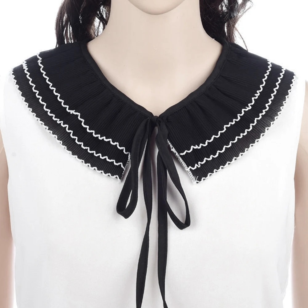 Women Pleated Chiffon Fake Collar Spring Summer Kawaii Doll Collar   Black White Female Blouses False Collar Clothes Accessories