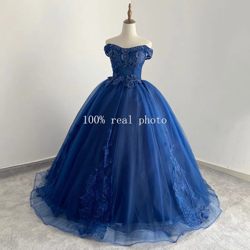 ネイビーブルーのドレス,裸の肩,ボールガウン,新しいコレクション2022  