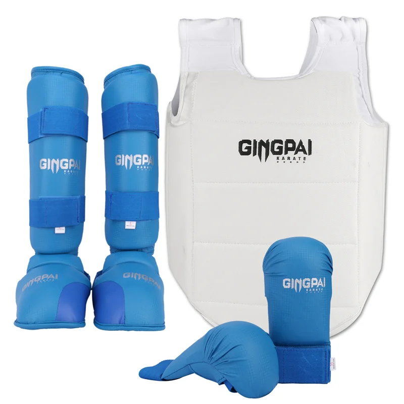 Conjunto de Karate 3 en 1 aprobado por WKF, guantes de Karate, protector de equipo de protección de pecho, espinilleras de Karate, espinilleras para niños, hombres y mujeres