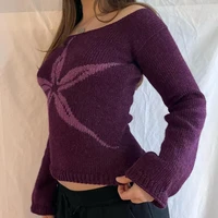 Pull à imprimé graphique à manches longues pour femmes, pulls coupe couvertes, pulls Y2k, streetwear Cyber Grunge, Vintage Off Initiated 2