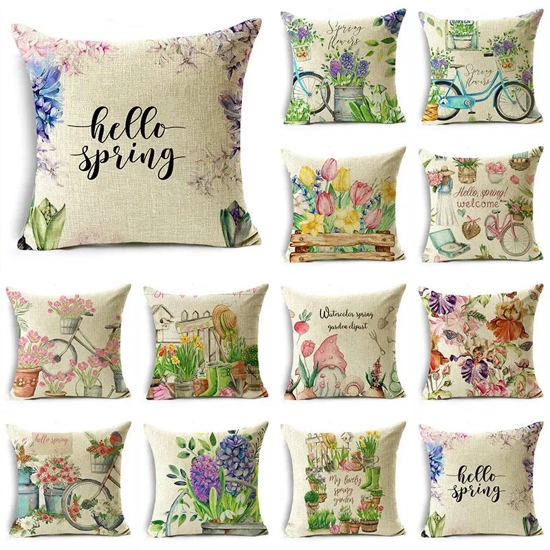 

Refreshing and Warm Spring Flowers and Plants Potted Plant Pillow Case Home Decor Sofa Bedroom Bedside Cushion Cover 40/45/50cm