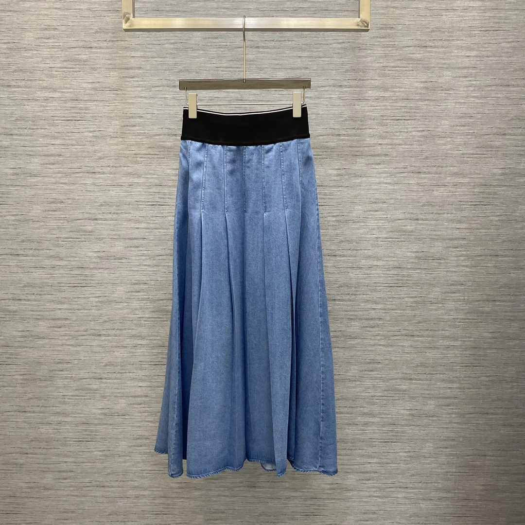 

2023Elastic-waistline pleated long denim skirt7.7